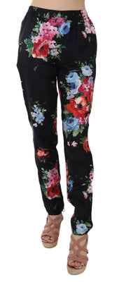 Floral Print Silk Pyjama Style Tapered Pants