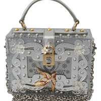 Silver Floral Padlock Sling Clutch Crystal BOX Bag