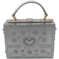 Silver Floral Padlock Sling Clutch Crystal BOX Bag