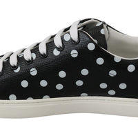 Black Leather Polka Dots Sneakers Shoes