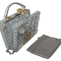 Silver Floral Padlock Sling Clutch Crystal BOX Bag