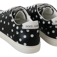 Black Leather Polka Dots Sneakers Shoes