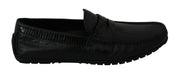 Black Lizard Leather Flat Loafers Shoes