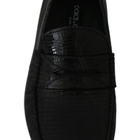 Black Lizard Leather Flat Loafers Shoes