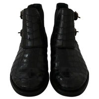 Black Crocodile Leather Derby Boots Shoes