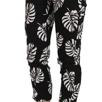 Black Palm Leaf Print Skinny Pants