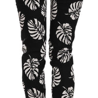 Black Palm Leaf Print Skinny Pants