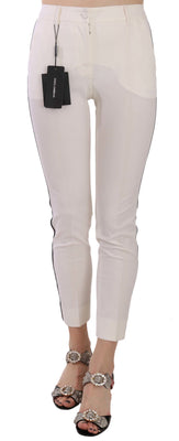 White Side Stripe Cropped Skinny Pants