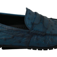 Blue Mens Flat Skin Leather Loafers Exotic Shoes