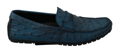 Blue Mens Flat Skin Leather Loafers Exotic Shoes