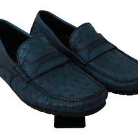 Blue Mens Flat Skin Leather Loafers Exotic Shoes