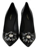Black Leather Crystals Bellucci Pumps Shoes