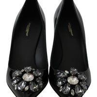 Black Leather Crystals Bellucci Pumps Shoes