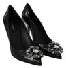 Black Leather Crystals Bellucci Pumps Shoes