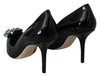 Black Leather Crystals Bellucci Pumps Shoes