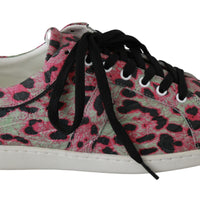 Pink Leopard Print Training Leather Flat Sneakers