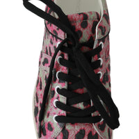 Pink Leopard Print Training Leather Flat Sneakers