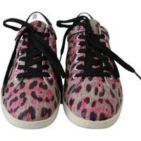 Pink Leopard Print Training Leather Flat Sneakers
