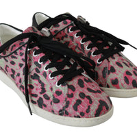 Pink Leopard Print Training Leather Flat Sneakers