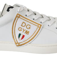White DG GYM Leather Logo Print Mens Sneakers