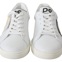 White DG GYM Leather Logo Print Mens Sneakers