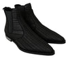 Black Jacquard Striped Boots Stretch Shoes