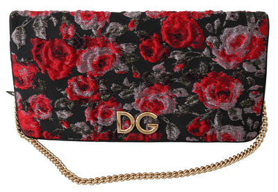 Black Roses Jacquard Clutch Shoulder Borse Purse