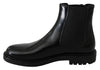 Black Leather Boots Stretch Mens  Shoes