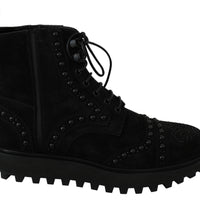 Black Suede Studded Boots Zipper Shoes