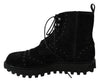 Black Suede Studded Boots Zipper Shoes