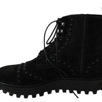 Black Suede Studded Boots Zipper Shoes