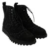 Black Suede Studded Boots Zipper Shoes