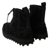 Black Suede Studded Boots Zipper Shoes