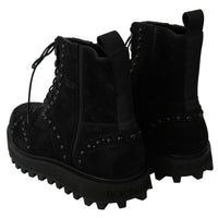 Black Suede Studded Boots Zipper Shoes
