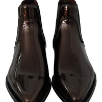 Brown Patent Leather Boots Stretch Shoes