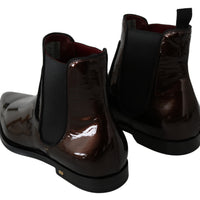 Brown Patent Leather Boots Stretch Shoes