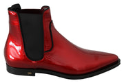 Red Patent Leather Boots Stretch Shoes