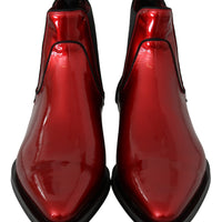 Red Patent Leather Boots Stretch Shoes