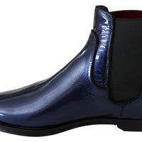 Blue Patent Leather Boots Stretch Shoes