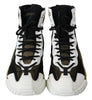 Black Gold Leather High Top Mens Sneakers