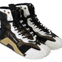 Black Gold Leather High Top Mens Sneakers