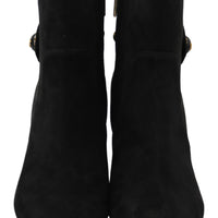 Black Suede Mid Calf Boots Zipper Shoes