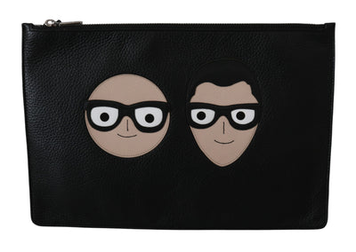 Black Leather Clutch Document #dgfamily Purse Wallet