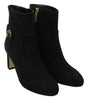 Black Suede Mid Calf Boots Zipper Shoes