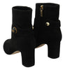 Black Suede Mid Calf Boots Zipper Shoes