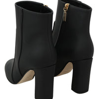 Black Leather Short Boots Zipper Shoes