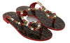 Red Leather Crystal Sandals Flip Flops Shoes