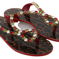 Red Leather Crystal Sandals Flip Flops Shoes