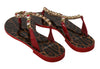 Red Leather Crystal Sandals Flip Flops Shoes