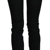 Black Mid Waist Skinny Denim Cotton Jeans